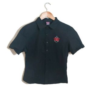 LUCKY13 Black Multicolor Skull & Roses Anchor Short Sleeve Button Up Shirt M